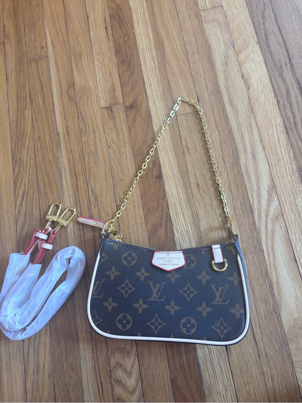 Louis Vuitton Monogram Mini Pochette with Pink Trim and Gold Chain